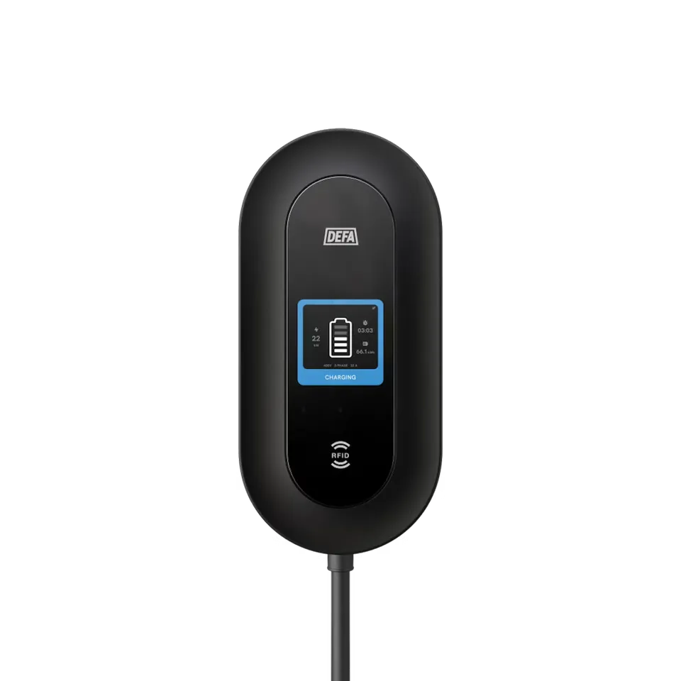 Svart DEFA Power-laddbox med fast kabel